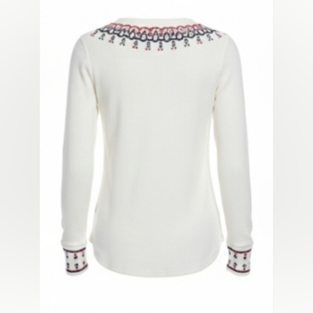 Lucky Brand XL White Waffle Knit Thermal Henley Embroidered Boho Cotton Top - Picture 3 of 7